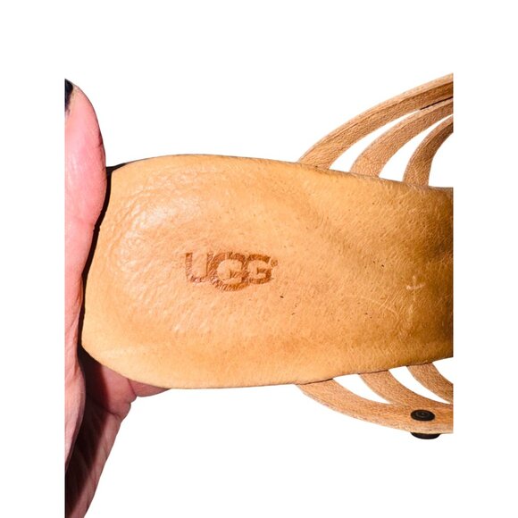 UGG Australia Mattie Leather Platform Wedge Strappy Sandals 8 Stacked Heels 70s - Picture 6 of 10